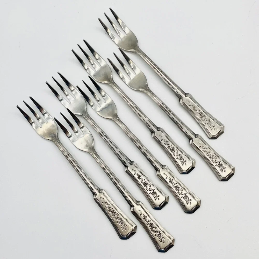 Rogers Stainless Korea Floral Cocktail Seafood Forks set of 7 Landscape